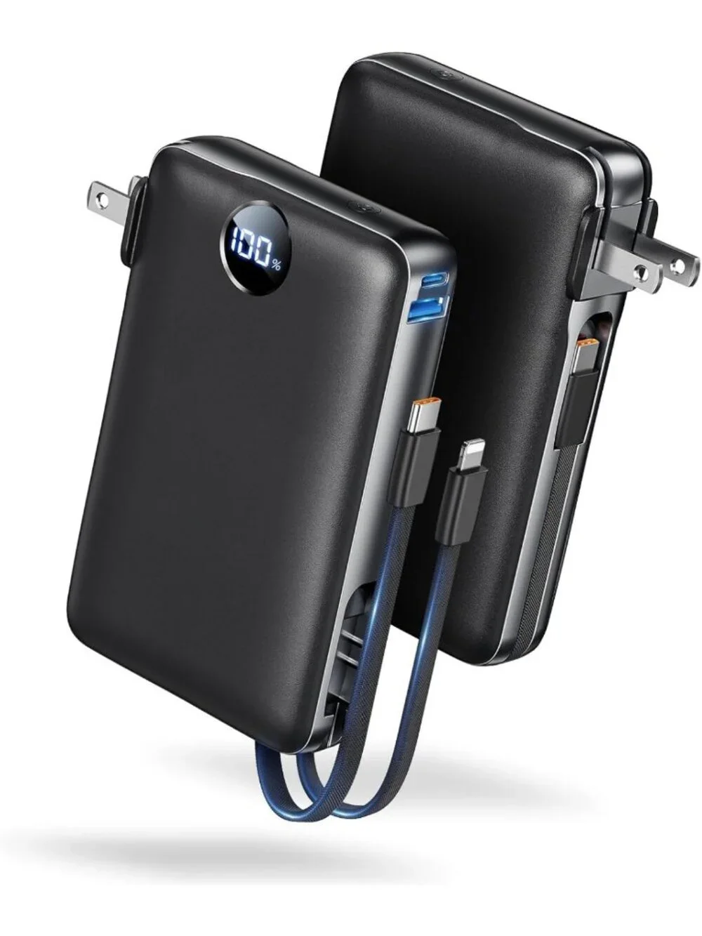 High-Capacity 50000mAh Portable Charger Power Bank with Wall Plug - Black